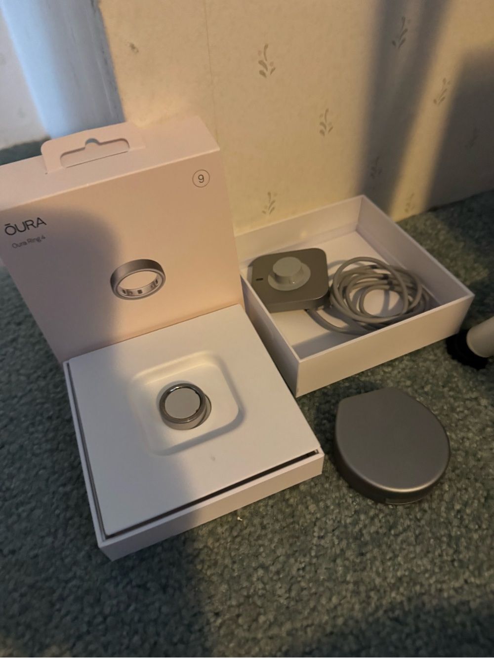 oura ring 4 size 9 brushed silver with 2 dock and battery charger